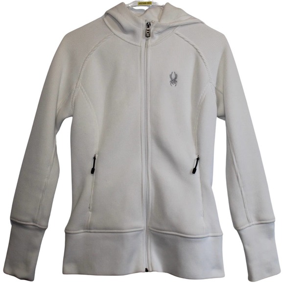 Women's Sypder Full Zip Hoody Sweater White Long Sleeve Hooded Sweatshirt Size M - Picture 1 of 4